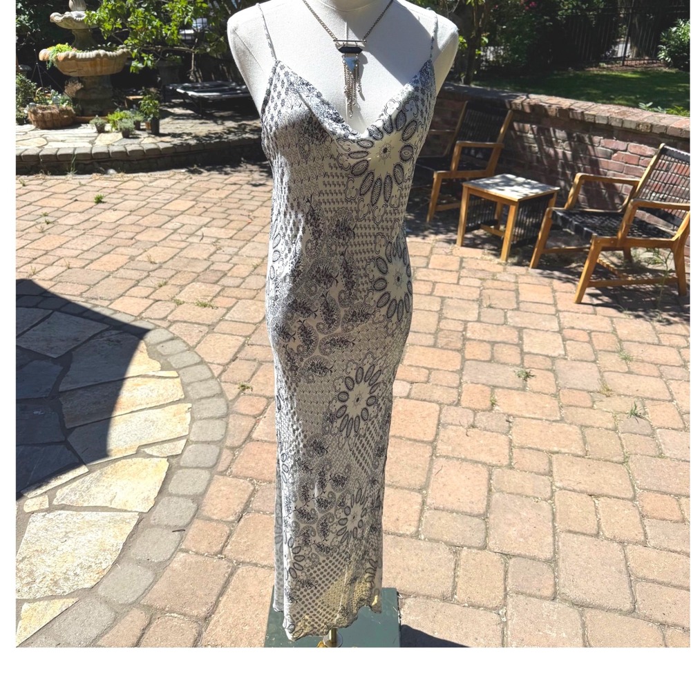 Chaser Womens Paisley Floral Print Cowl Neck Maxi Slip Dress Black White Small